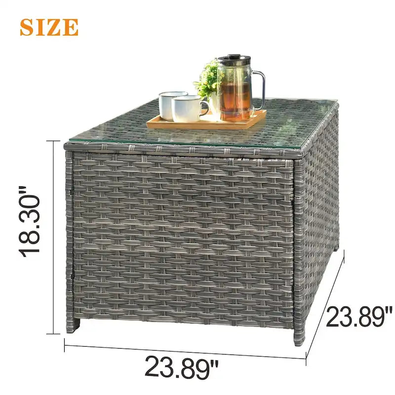 Table basse d'extérieur XIZZI en rotin et osier avec plateau en verre