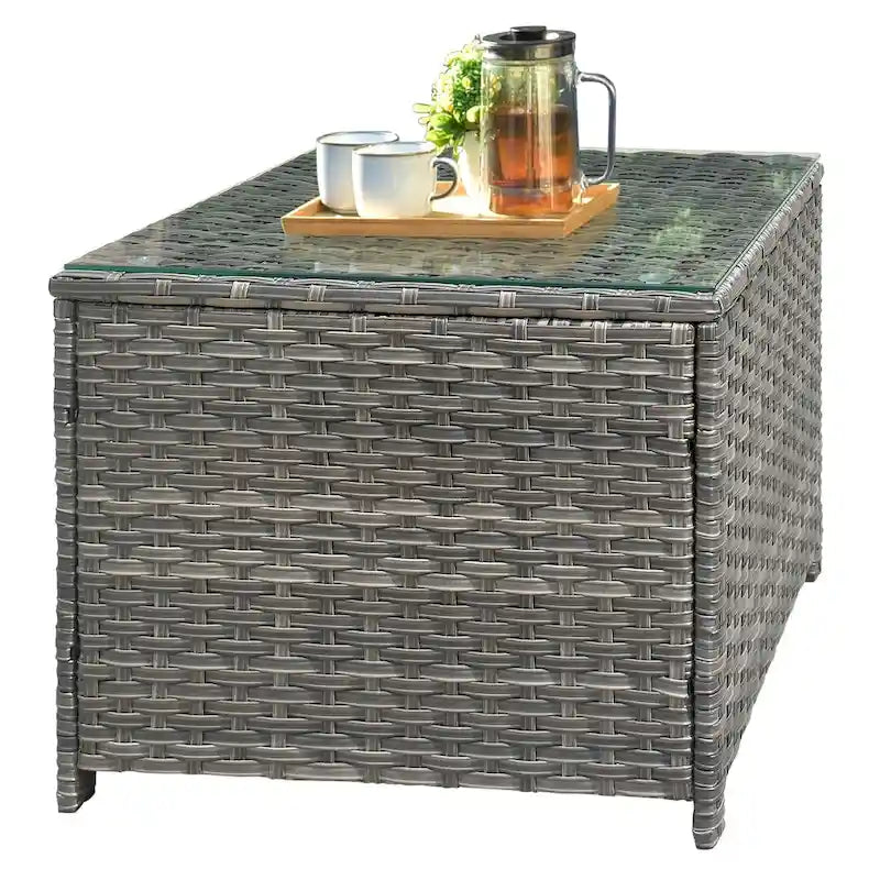 Table basse d'extérieur XIZZI en rotin et osier avec plateau en verre