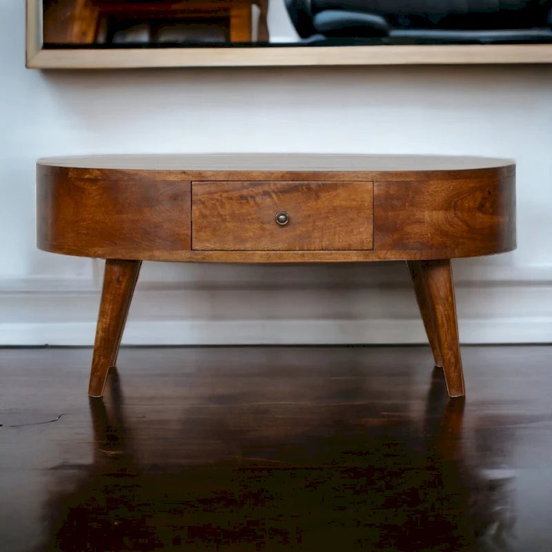 Table Basse Ronde en Châtaignier Massif Artisan Furniture