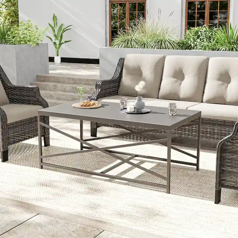 Table basse d'extérieur Cozywor pour patio, table rectangulaire en métal pour terrasse, véranda ou piscine, résistante aux intempéries