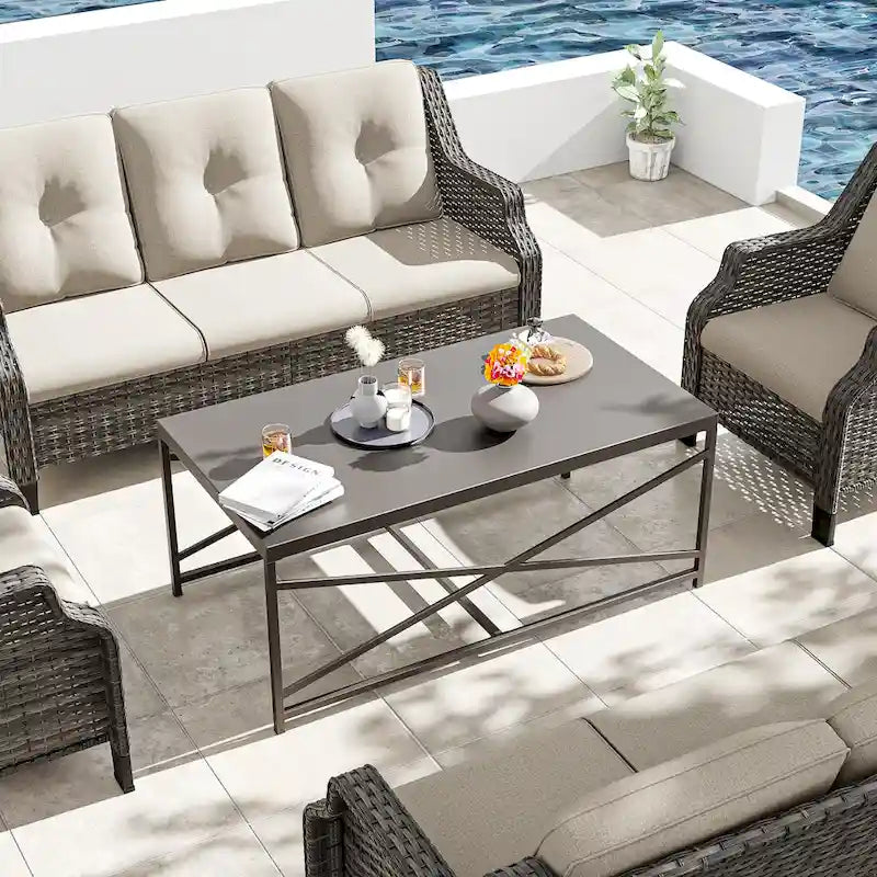 Table basse d'extérieur Cozywor pour patio, table rectangulaire en métal pour terrasse, véranda ou piscine, résistante aux intempéries