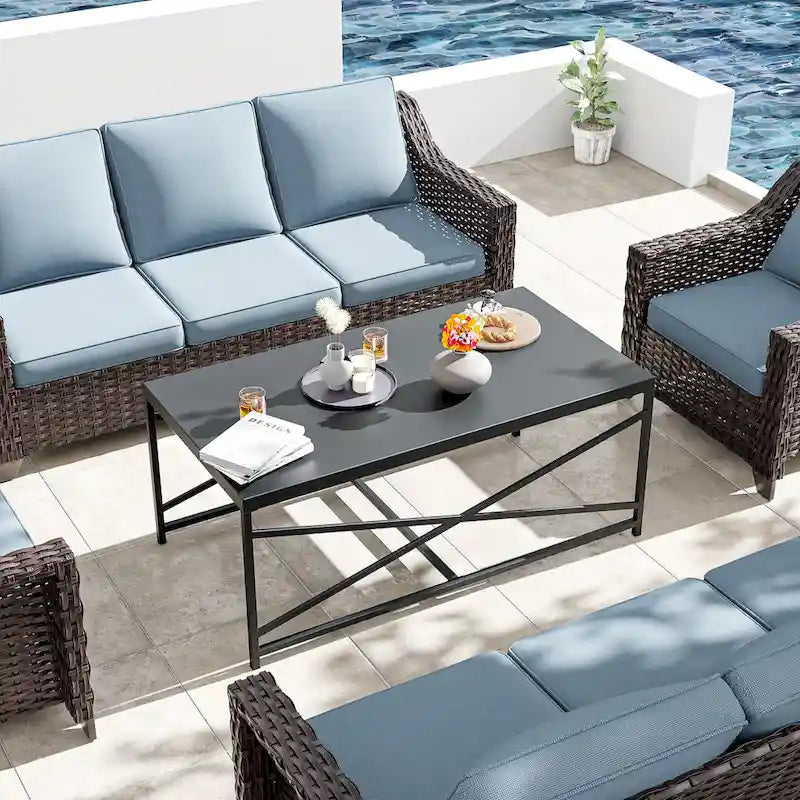 Table basse d'extérieur Cozywor pour patio, table rectangulaire en métal pour terrasse, véranda ou piscine, résistante aux intempéries