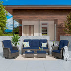 Cozywor Ensemble de conversation de 6 fauteuils pivotants à bascule en osier pour patio extérieur avec table d'appoint et ottoman