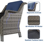 Cozywor Ensemble de conversation de 6 fauteuils pivotants à bascule en osier pour patio extérieur avec table d'appoint et ottoman