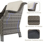 Cozywor Ensemble de conversation de 6 fauteuils pivotants à bascule en osier pour patio extérieur avec table d'appoint et ottoman