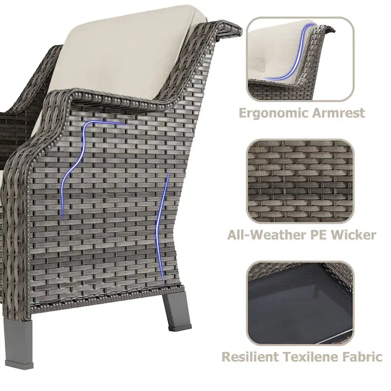 Cozywor Ensemble de conversation de 6 fauteuils pivotants à bascule en osier pour patio extérieur avec table d'appoint et ottoman