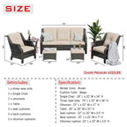 Cozywor Ensemble de conversation de 6 fauteuils pivotants à bascule en osier pour patio extérieur avec table d'appoint et ottoman
