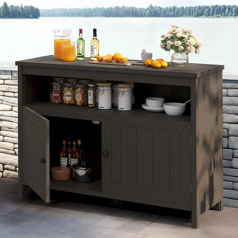 Moasis 44 Outdoor Sideboard Patio Console Table with Storage Cabinet and Shelves