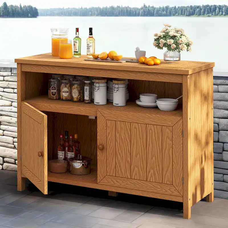 Moasis 44 Outdoor Sideboard Patio Console Table with Storage Cabinet and Shelves