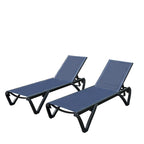 Lounge Chair, 2 Pieces Patio Chaise Lounge with 5 Position Adjustable Backrest and Wheels, All Weather Reclining Chair