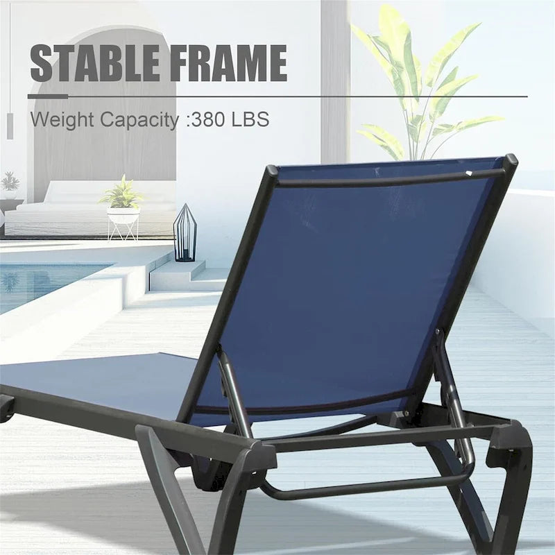 Chaise longue, 2 chaises longues de patio avec dossier réglable à 5 positions et roues, chaise inclinable tout temps