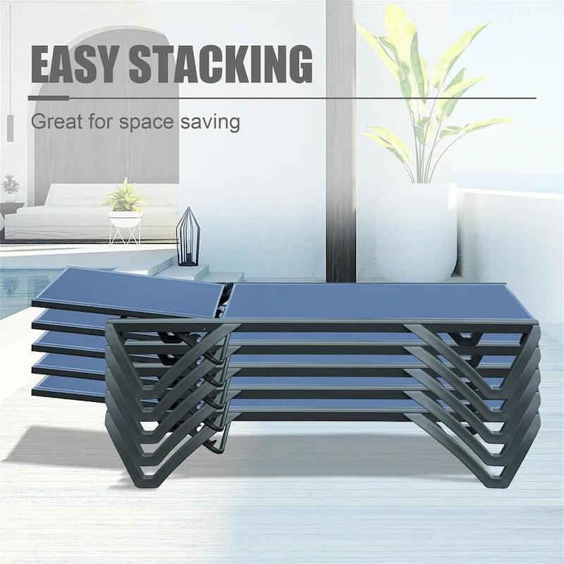 Chaise longue, 2 chaises longues de patio avec dossier réglable à 5 positions et roues, chaise inclinable tout temps