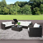 Ensemble de salon de jardin 8 pièces en osier marron avec table basse en verre