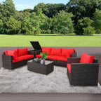 Ensemble de salon de jardin 8 pièces en osier marron avec table basse en verre