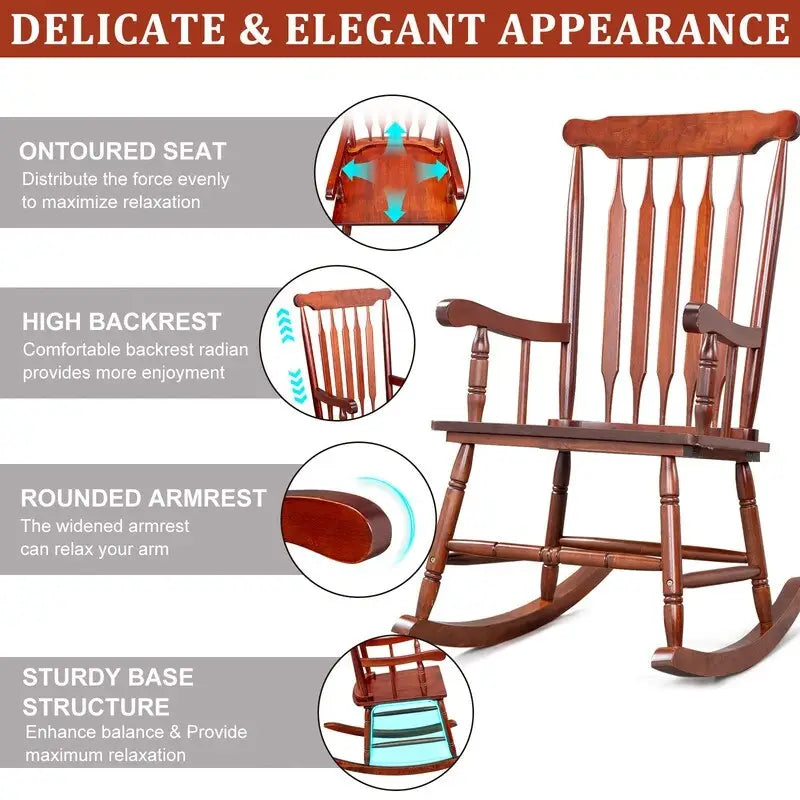 Fauteuil à bascule de patio en bois massif - 22,8 x 34,3 x 44,1 pouces