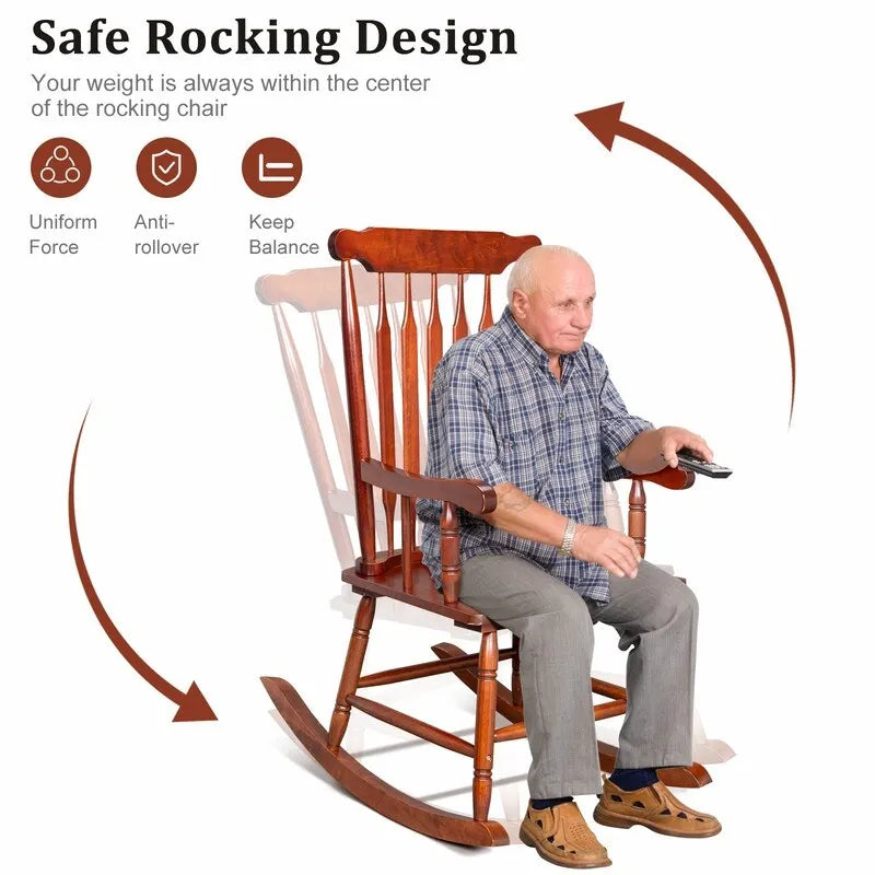Fauteuil à bascule de patio en bois massif - 22,8 x 34,3 x 44,1 pouces