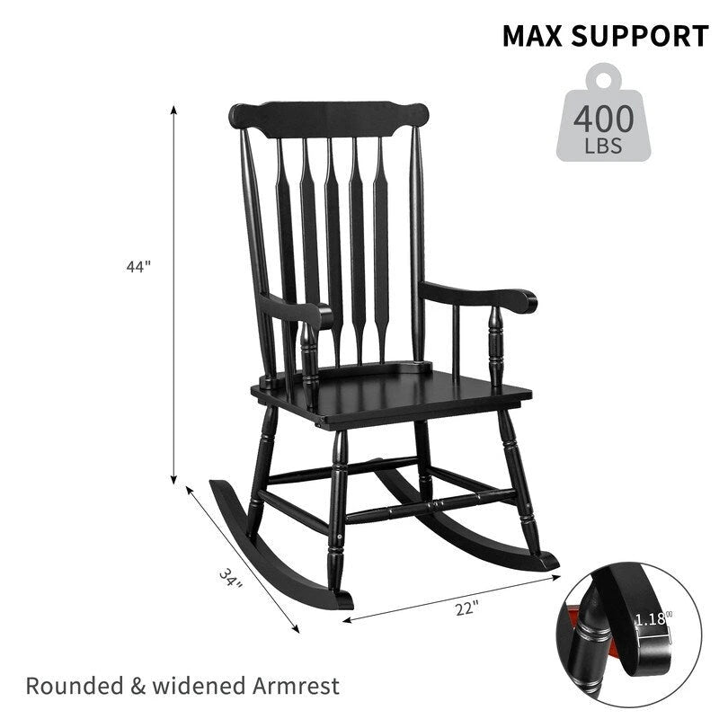 Fauteuil à bascule de patio en bois massif - 22,8 x 34,3 x 44,1 pouces