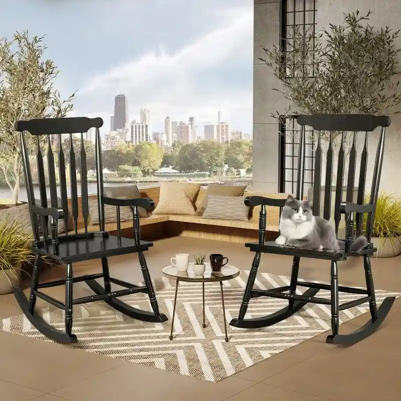 Fauteuil à bascule de patio en bois massif - 22,8 x 34,3 x 44,1 pouces