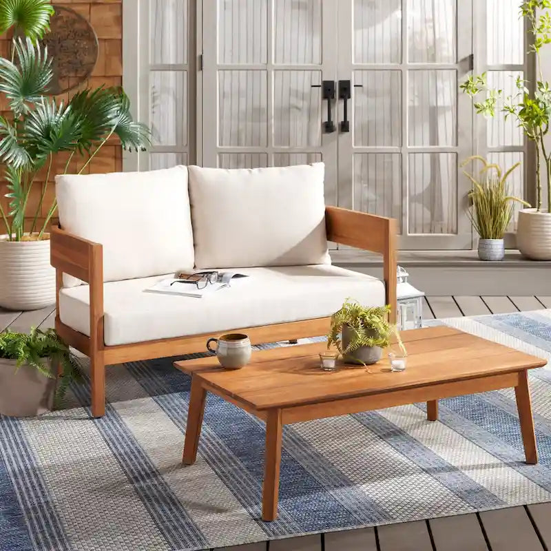 SAFAVIEH Outdoor Living Theo Bench with Table. - 52Wx30Dx25H