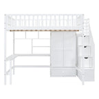 Lit mezzanine en pin avec bureau et rangements