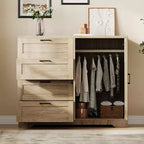 Armoire de chambre en bois de 110 cm (43,3 po) avec 4 tiroirs et tringle à vêtements, commode de rangement multifonctionnelle pour vêtements