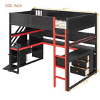 Lit mezzanine GDFStudio Scott en bois avec escalier de rangement, bureau, étagères et panneau perforé