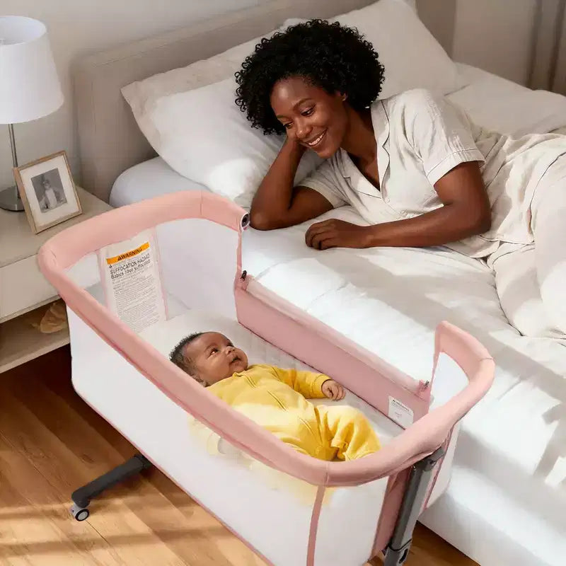 Baby Bassinet with Wheels ??Beige / Gray / Pink, Bedside Sleeper, for 1 Baby