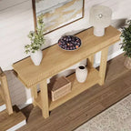 Console en bois cannelé de style campagnard, 2 niveaux avec étagère de rangement, table d'entrée rectangulaire étroite, derrière le canapé, pour hall d'entrée, couloir, salon