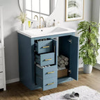 Meuble-lavabo de salle de bain à évier simple de 76 cm avec armoire et 3 tiroirs – Noir / Bleu / Vert / Indigo / Blanc
