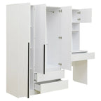 Armoire-penderie 3-en-1 avec coiffeuse, ensemble de bureau, armoire de chambre avec 2 tiroirs, armoire-penderie à 3 portes avec espace de rangement