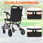 Fauteuil roulant de transport ultra-léger pour personnes âgées, fauteuil de transport pliable et portable, avec frein à main verrouillable et accoudoirs escamotables amovibles