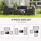 Ensemble de canapés en rotin 4 pièces, ensemble de canapés de patio en osier avec causeuse, chaises et table basse en verre pour jardin extérieur