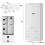 Hitow Armoire de rangement double tiroir avec portes miroir et zones de rangement