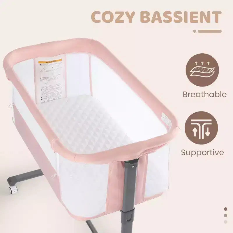 Berceau bébé avec roues 鈥?Beige / Gris / Rose, Cododo, pour 1 bébé