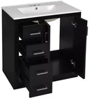 Meuble-lavabo de salle de bain à évier simple de 76 cm avec armoire et 3 tiroirs – Noir / Bleu / Vert / Indigo / Blanc