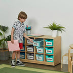 Meuble de rangement à roulettes Cubby avec 15 bacs à ouverture frontale, 3x4, Meuble pour enfants
