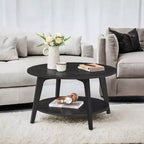 Table basse ronde marron miel avec 2 niveaux de rangement, mesurant 80 x 45 cm, idéale pour le salon