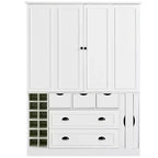 Garde-manger de cuisine autoportant Whisen de 180 cm de haut, grand buffet de salle à manger avec 4 portes pliantes, étagères, porte-bouteilles