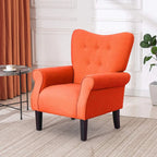 Fauteuil d'appoint moderne Erommy, fauteuil à dossier haut, canapé simple en tissu rembourré avec boutons et pieds en bois pour salon