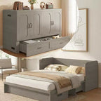Lit armoire escamotable convertible Mjkone Queen Size avec chargement USB, tiroirs de rangement, matelas non inclus
