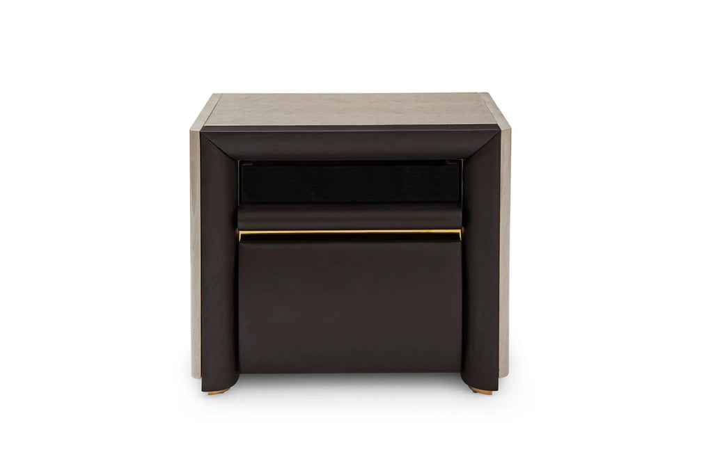 Table de chevet contemporaine en cuir avec tiroir et étagère ouverte