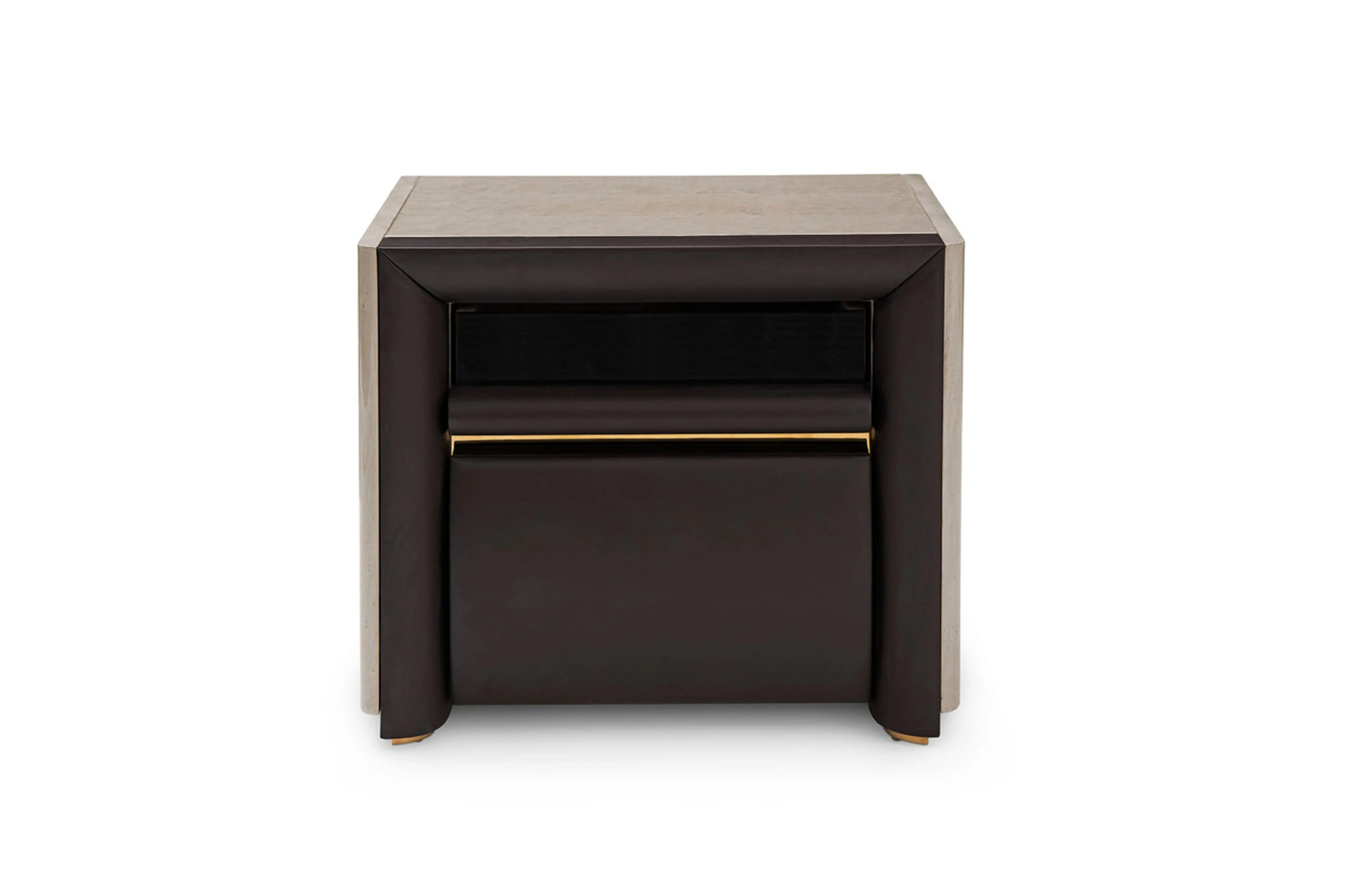 Table de chevet contemporaine en cuir avec tiroir et étagère ouverte