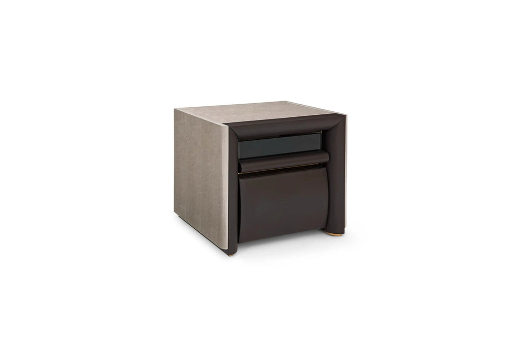Table de chevet contemporaine en cuir avec tiroir et étagère ouverte