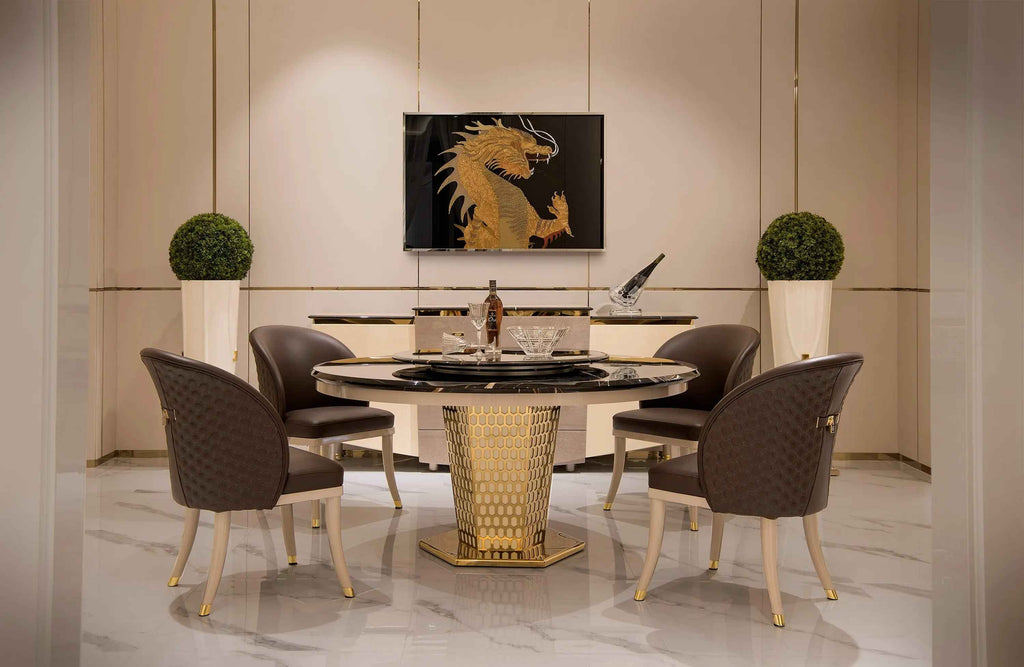 Table de salle à manger ronde et luxueuse en marbre au design moderne