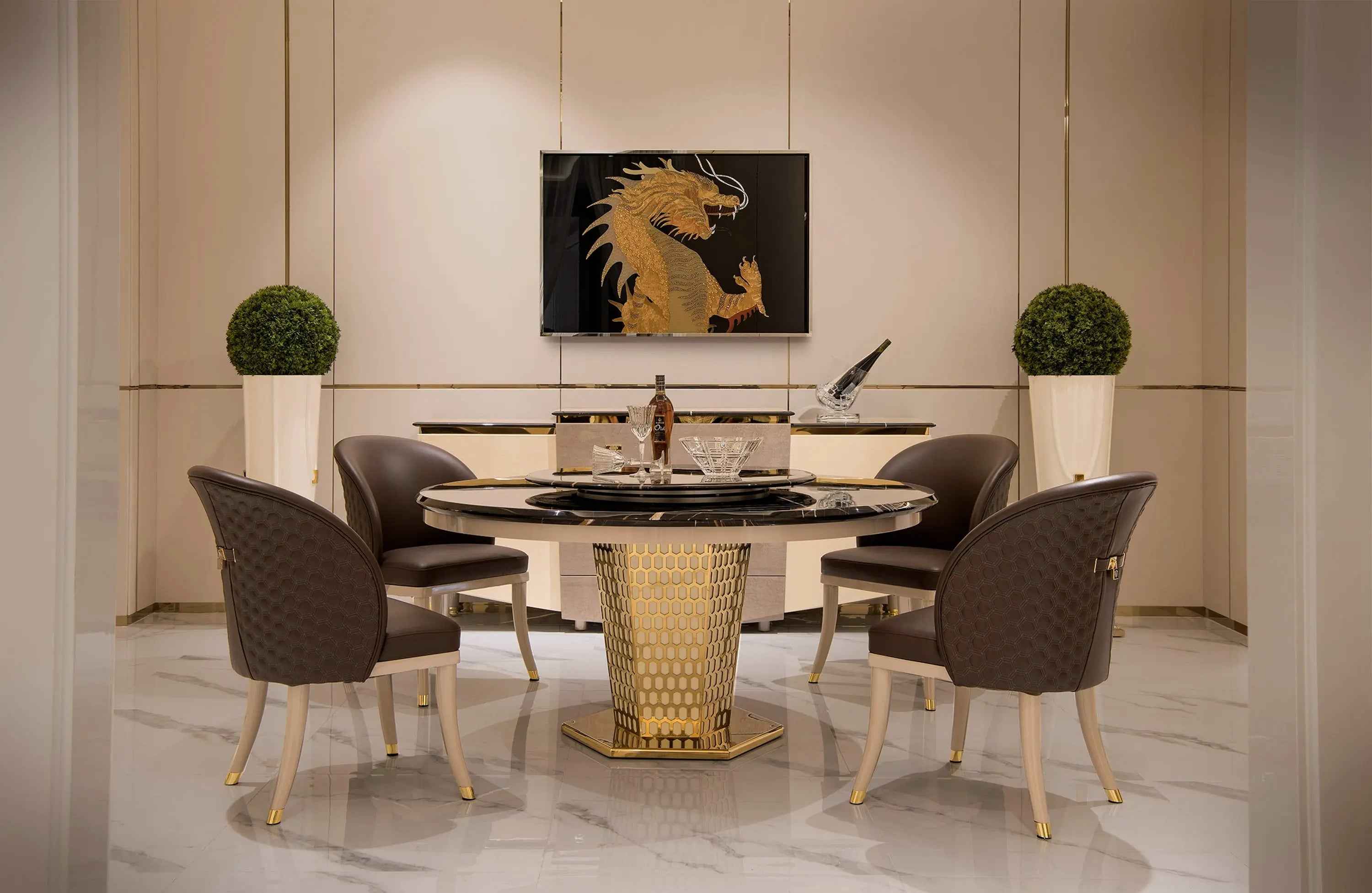 Table de salle à manger ronde et luxueuse en marbre au design moderne