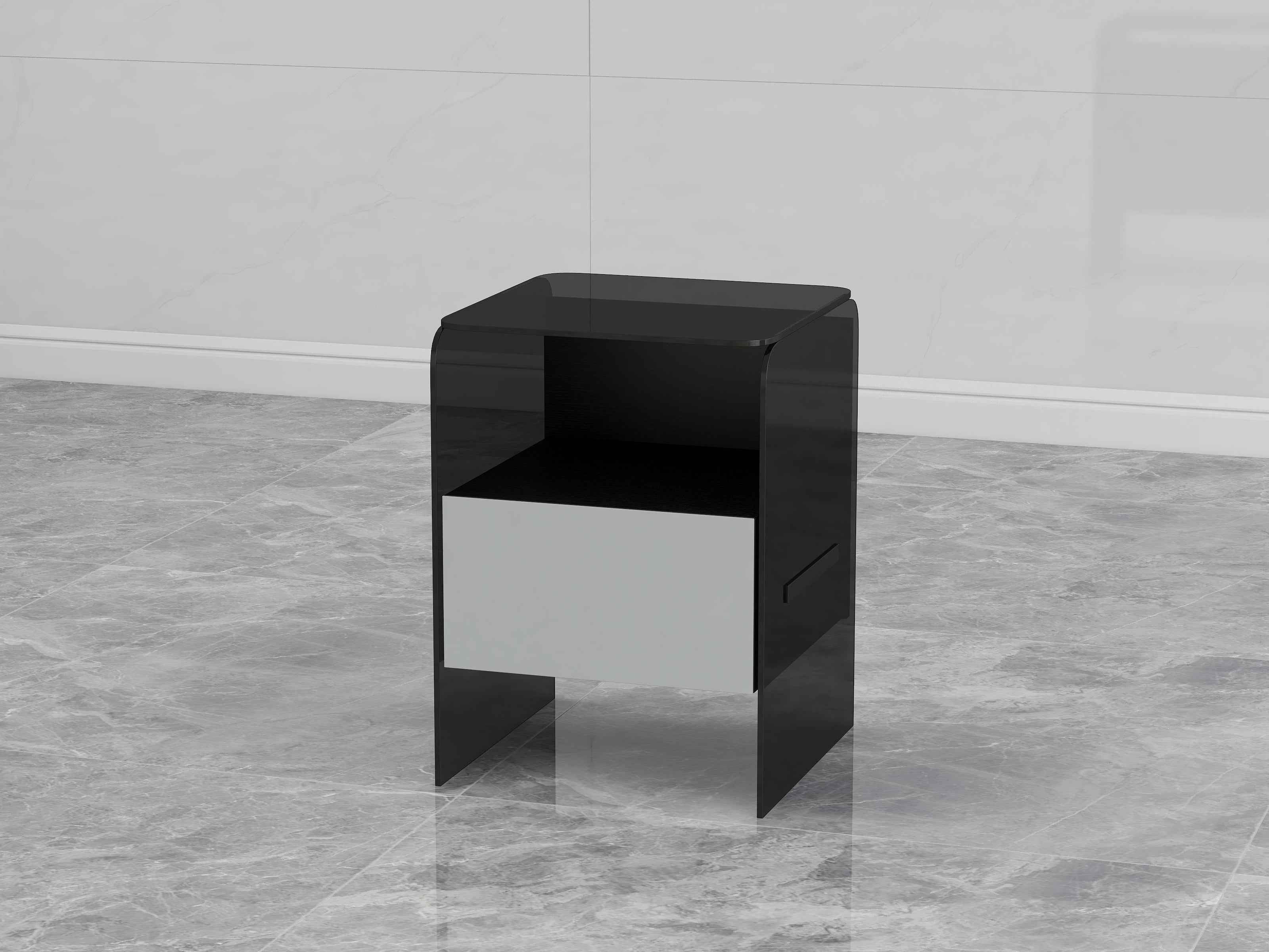 Table de chevet minimaliste en verre noir pour chambres modernes