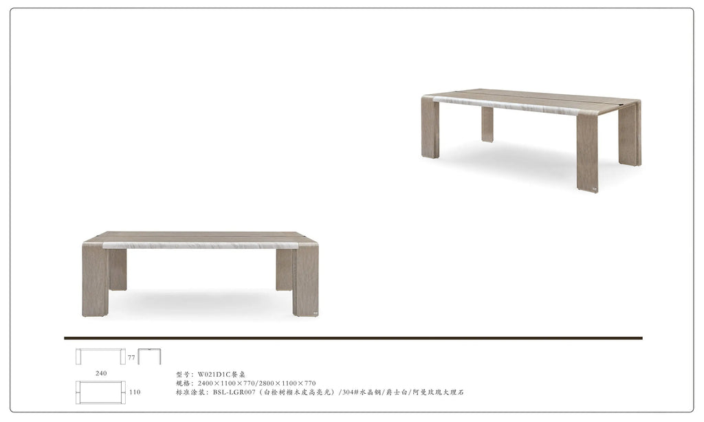 Table à manger rectangulaire en marbre très brillant pour intérieurs modernes haut de gamme
