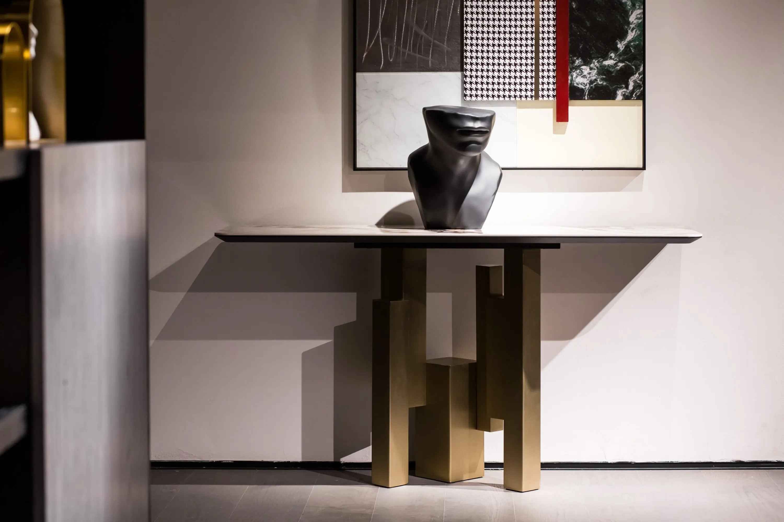 Table console d'entrée en marbre de luxe léger au design moderne