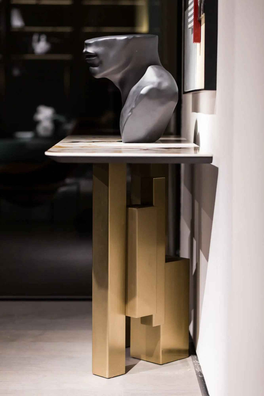 Table console d'entrée en marbre de luxe léger au design moderne