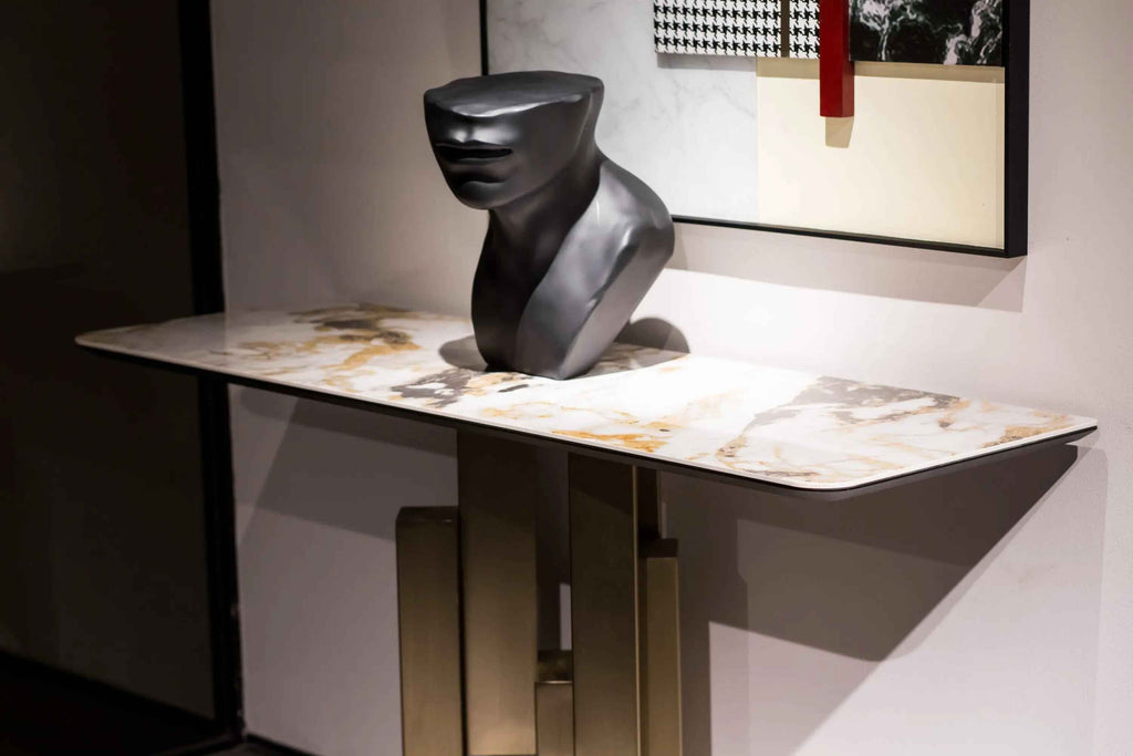 Table console d'entrée en marbre de luxe léger au design moderne